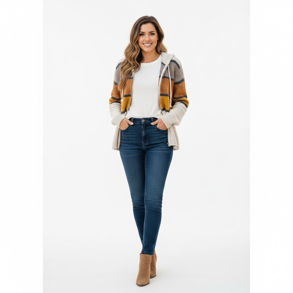 Saltwater Luxe Striped Hooded Zip Cardigan